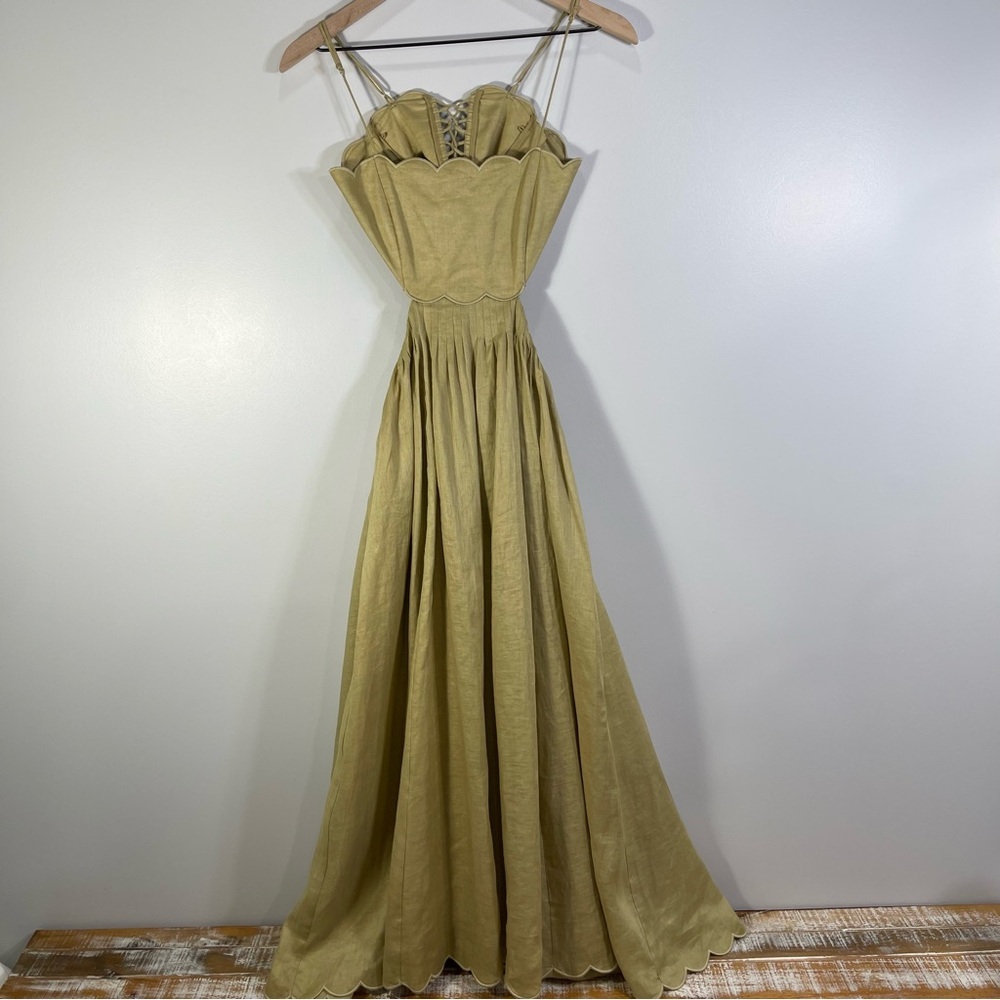Zimmermann Jude Scallop Midi Linen Dress Size 1 Color Tan - Picture 4 of 16